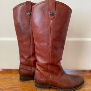Frye Leather Tall Shaft Boots Melissa Button Cognac